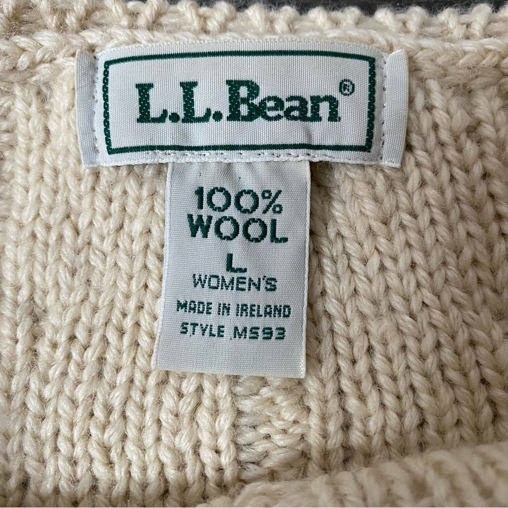 Vintage LL Bean Cable Knit Sweater Ivory Women's Large 100% Wool Made in Ireland - Picture 4 of 4